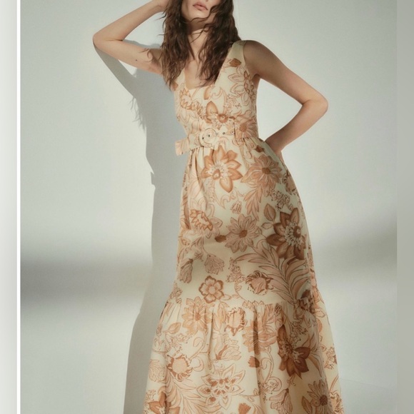 Mango Martina Floral Ivory Rose Belted Midi Dress - Picture 5 of 11